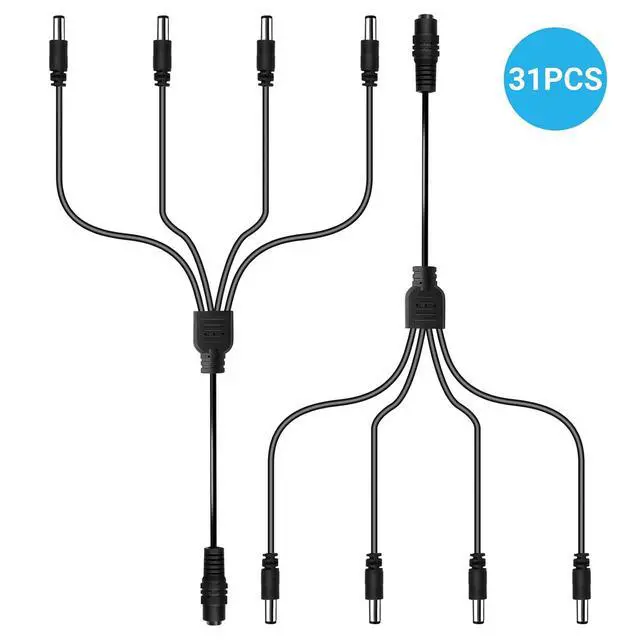 Alt view image 2 of 7 - DC 1 Female to 4 Male Output Power Splitter Cable 31 Pcs 1 to 4 Way Plug DC CCTV Camera Power Splitter Cable Y Adapter for CCTV Security Cameras and LED Strip Lights