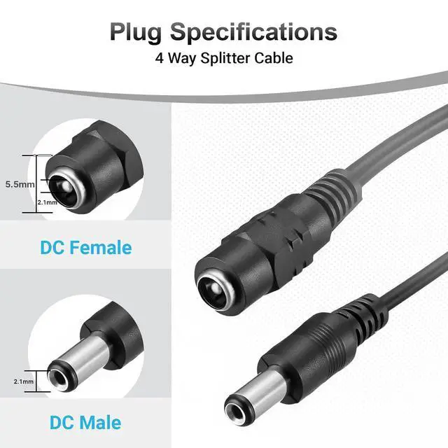 Alt view image 3 of 7 - DC 1 Female to 4 Male Output Power Splitter Cable 31 Pcs 1 to 4 Way Plug DC CCTV Camera Power Splitter Cable Y Adapter for CCTV Security Cameras and LED Strip Lights