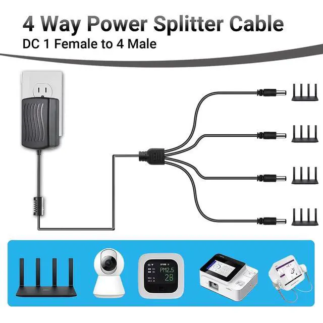 Alt view image 6 of 7 - DC 1 Female to 4 Male Output Power Splitter Cable 31 Pcs 1 to 4 Way Plug DC CCTV Camera Power Splitter Cable Y Adapter for CCTV Security Cameras and LED Strip Lights