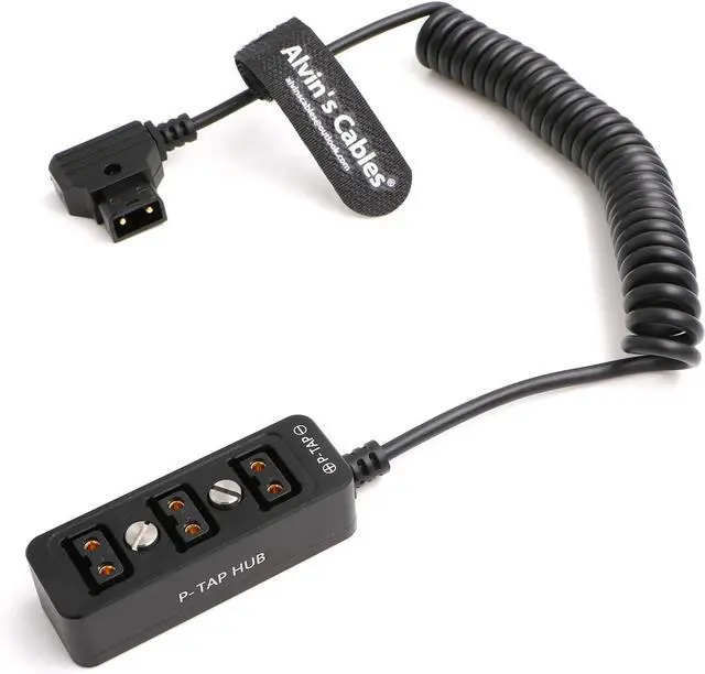 Main image of Alvins Cables D-tap Splitter P-Tap HUB Cable Dtap Male to 3 Port D tap Female Splitter Coiled Cable with Screw Threads for ARRI RED Z CAM Cameras TILTA Steadicam IDX V-Mount Battery
