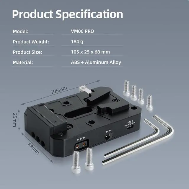 Alt view image 7 of 7 - Mini V Mount Battery Adapter Plate, Power Supply Splitter with USB-C PD 100W Input Fast Charger and Output, USB-A/D-TAP/DC8V 12V Output for DSLR Camera