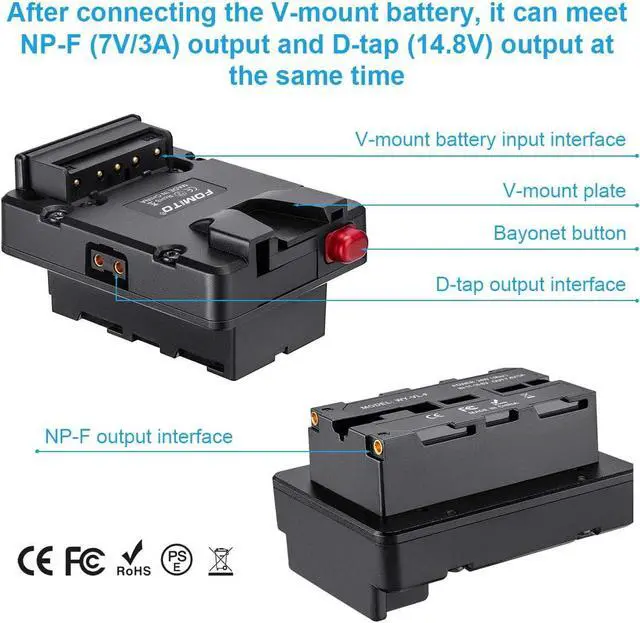 Alt view image 2 of 7 - NP-F Dummy Battery to V-Lock V Mount Plate for Sony F970 F750 F550 Battery to Camera Monitor Neewer F100 FEELWORLD FW568 F5 T7, LED Video Light CN160 CN216 YN300 II YN-600 W260