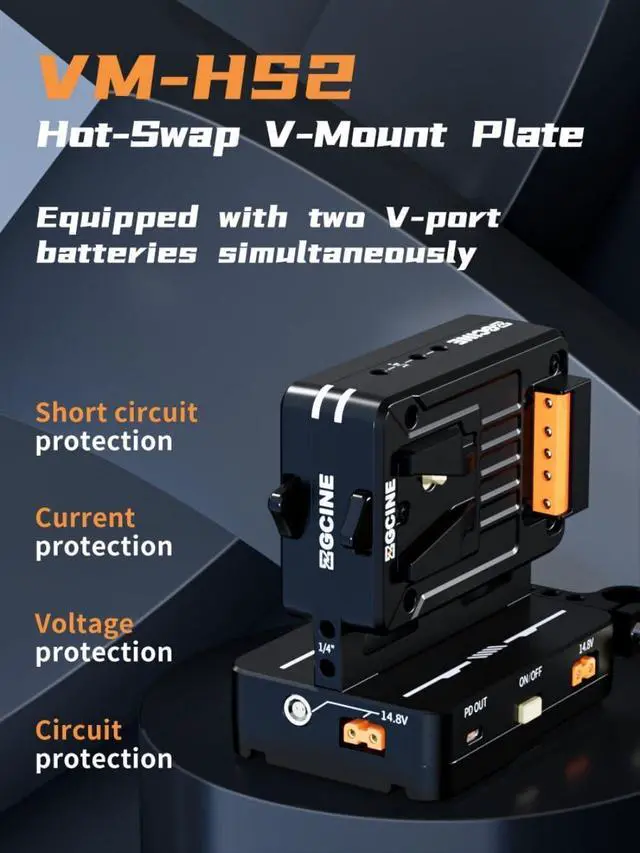 Alt view image 5 of 7 - VM-HS2 Hot-Swap V-Mount Battery Plate with USB-C PD 100W