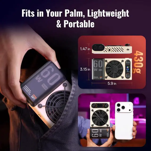 Alt view image 3 of 7 - FIVERAY M60 Ultra RGB 60W Portable Outdoor Handheld Fill Video Light