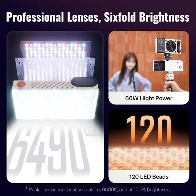 Alt view image 4 of 7 - FIVERAY M60 Ultra RGB 60W Portable Outdoor Handheld Fill Video Light