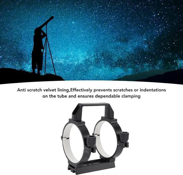 Alt view image 2 of 7 - Telescope Tube Ring, Optical Tube Clamp with 108mm Dovetail Plate, M6 Hole, 1/4in Hole, for 80mm to 90mm Astronomical Telescope