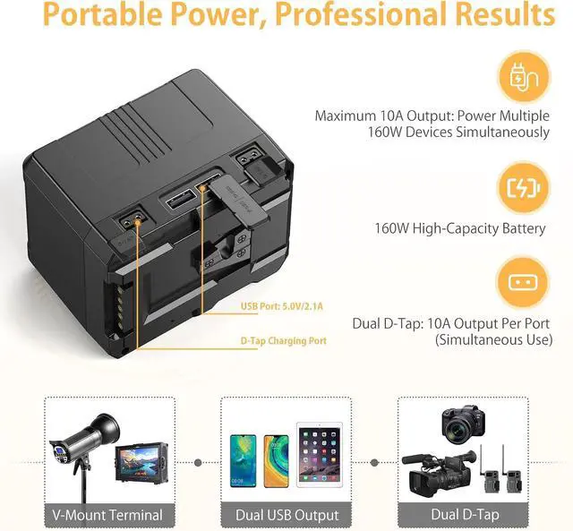 Alt view image 4 of 7 - V-Mount/V-Lock Battery - 222Wh 14.8V 15000mAh Rechargeable Li-ion Battery for Broadcast Video Camcorder, Compatible with Sony HDCAM, XDCAM and Digital Cinema Cameras