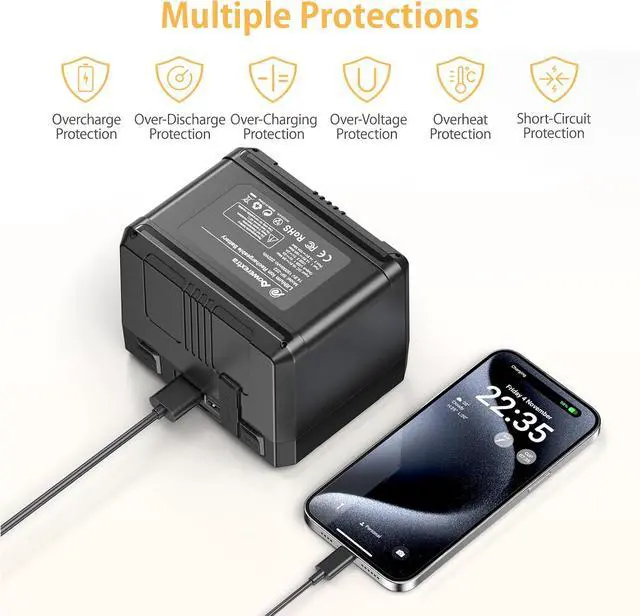 Alt view image 5 of 7 - V-Mount/V-Lock Battery - 222Wh 14.8V 15000mAh Rechargeable Li-ion Battery for Broadcast Video Camcorder, Compatible with Sony HDCAM, XDCAM and Digital Cinema Cameras