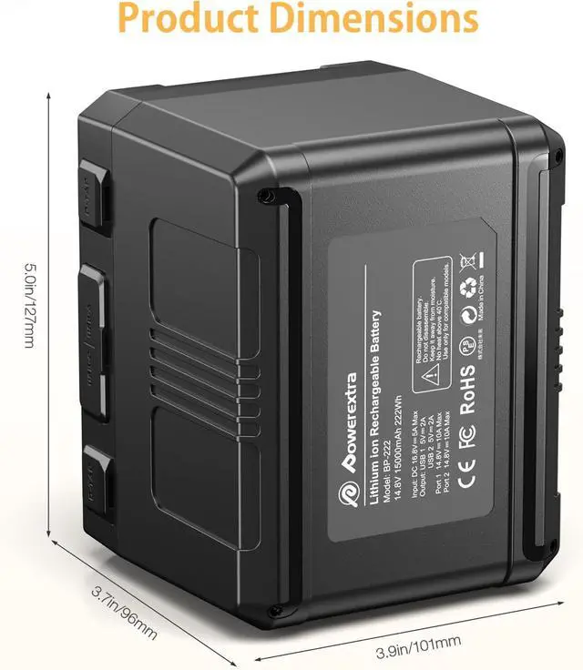 Alt view image 7 of 7 - V-Mount/V-Lock Battery - 222Wh 14.8V 15000mAh Rechargeable Li-ion Battery for Broadcast Video Camcorder, Compatible with Sony HDCAM, XDCAM and Digital Cinema Cameras