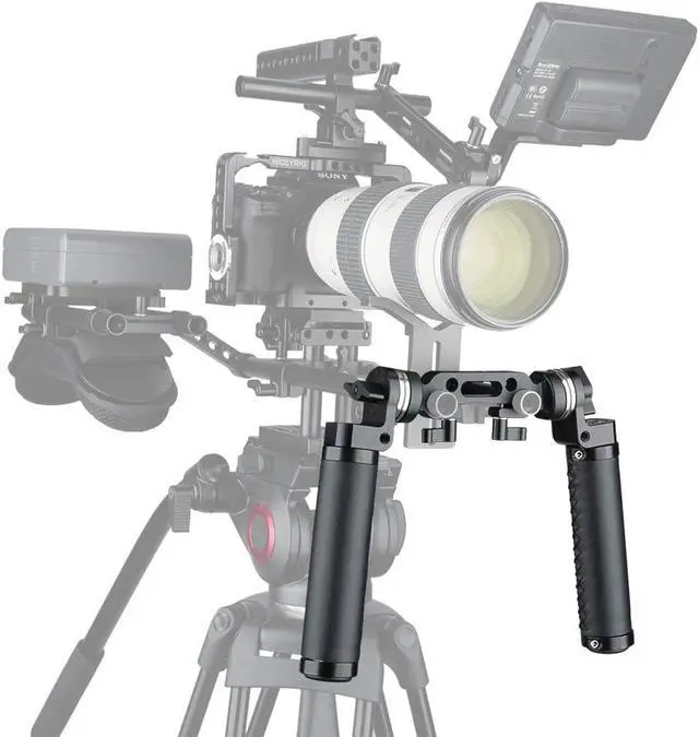 Alt view image 2 of 7 - Rosette Leather Handles with 15mm Rod Clamp Connector for 15mm DSLR Camera Shoulder Rig Support System