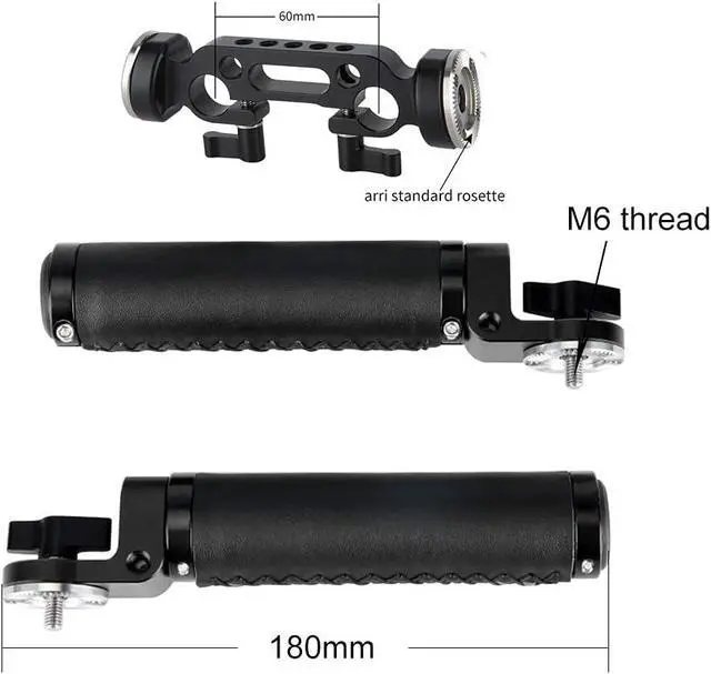 Alt view image 5 of 7 - Rosette Leather Handles with 15mm Rod Clamp Connector for 15mm DSLR Camera Shoulder Rig Support System
