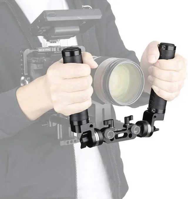 Alt view image 6 of 7 - Rosette Leather Handles with 15mm Rod Clamp Connector for 15mm DSLR Camera Shoulder Rig Support System