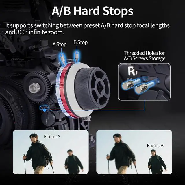 Alt view image 3 of 7 - Mini Follow Focus, with 15mm Rod and Rod Clamp, Gear Ring Belt, 3 Reversible Drive Gears and 2 Marking Disks, Supports A/B Hard Stops and 360° Infinity Zoom - MF15C