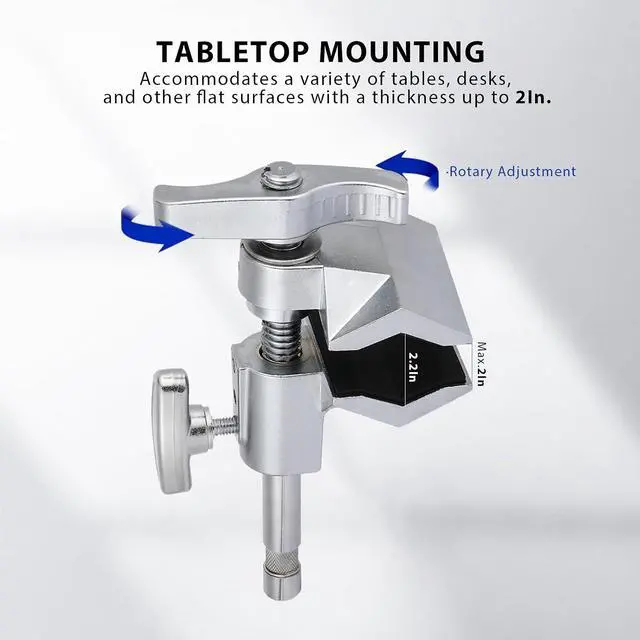Alt view image 7 of 7 - 2" Centre Jaw Matthellini Clamp Grip Head with 5/8" Stud- Studio-Grade Mounting for Lights, Cameras, Diffusion,C Stand, Light Stand, LED Video Light & Softbox
