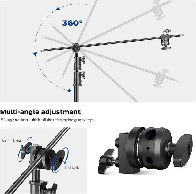 Alt view image 3 of 7 - Heavy Duty C Stand 6.9ft/210cm with Holding Arm Sandbag Grip Head Stainless Steel Photography Light Stand C-Stand Sturdy for Photography Studio Video Monolight Softbox Shooting (Black)