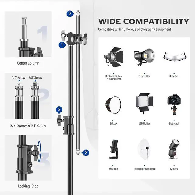 Alt view image 4 of 7 - Heavy Duty C Stand 6.9ft/210cm with Holding Arm Sandbag Grip Head Stainless Steel Photography Light Stand C-Stand Sturdy for Photography Studio Video Monolight Softbox Shooting (Black)