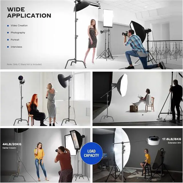 Alt view image 5 of 7 - Heavy Duty C Stand 6.9ft/210cm with Holding Arm Sandbag Grip Head Stainless Steel Photography Light Stand C-Stand Sturdy for Photography Studio Video Monolight Softbox Shooting (Black)