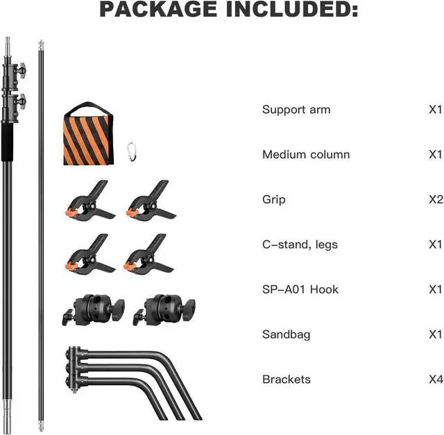 Alt view image 7 of 7 - Heavy Duty C Stand 6.9ft/210cm with Holding Arm Sandbag Grip Head Stainless Steel Photography Light Stand C-Stand Sturdy for Photography Studio Video Monolight Softbox Shooting (Black)