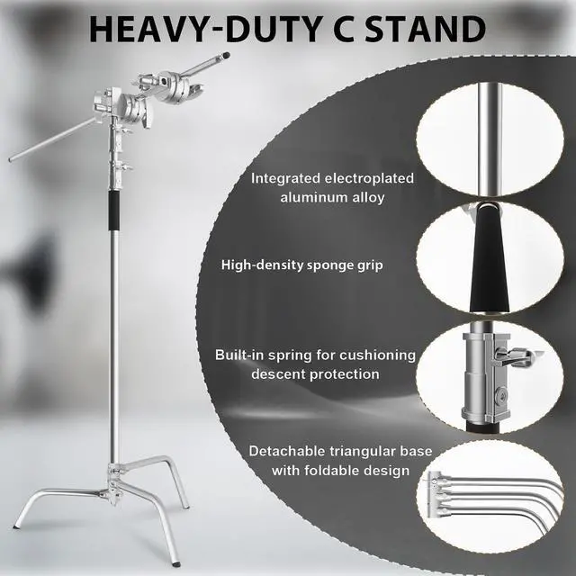 Alt view image 2 of 6 - Heavy Duty C Stand with Boom Arm, 10.8ft/330cm Stainless Steel Light Stand