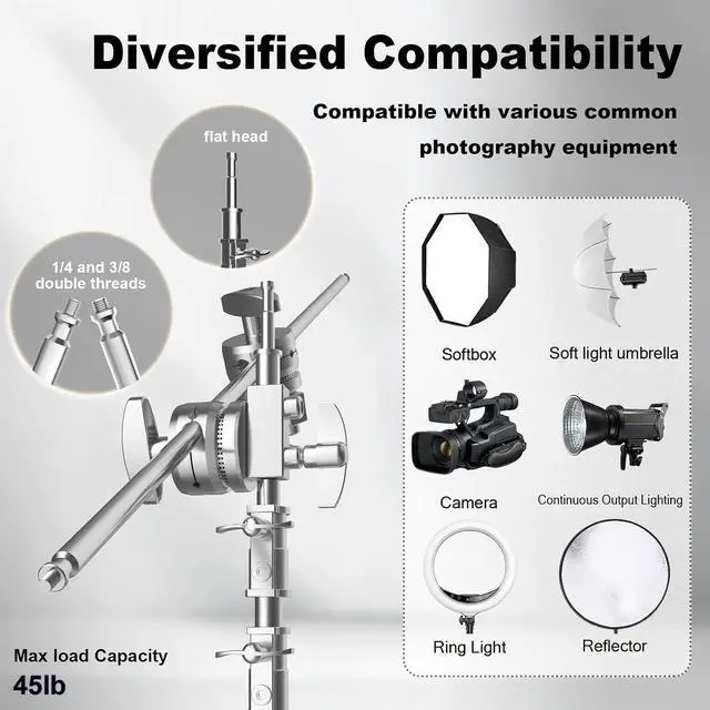 Alt view image 4 of 6 - Heavy Duty C Stand with Boom Arm, 10.8ft/330cm Stainless Steel Light Stand