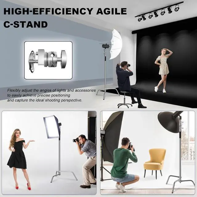 Alt view image 5 of 6 - Heavy Duty C Stand with Boom Arm, 10.8ft/330cm Stainless Steel Light Stand