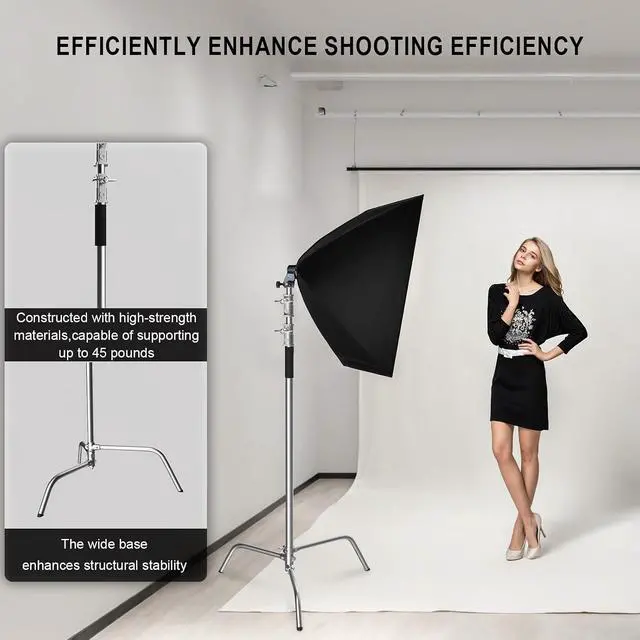 Alt view image 6 of 6 - Heavy Duty C Stand with Boom Arm, 10.8ft/330cm Stainless Steel Light Stand
