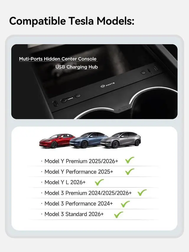 Alt view image 2 of 7 - Muti-Ports USB Hub for Tesla Model Y Juniper/Model 3 Highland/YL