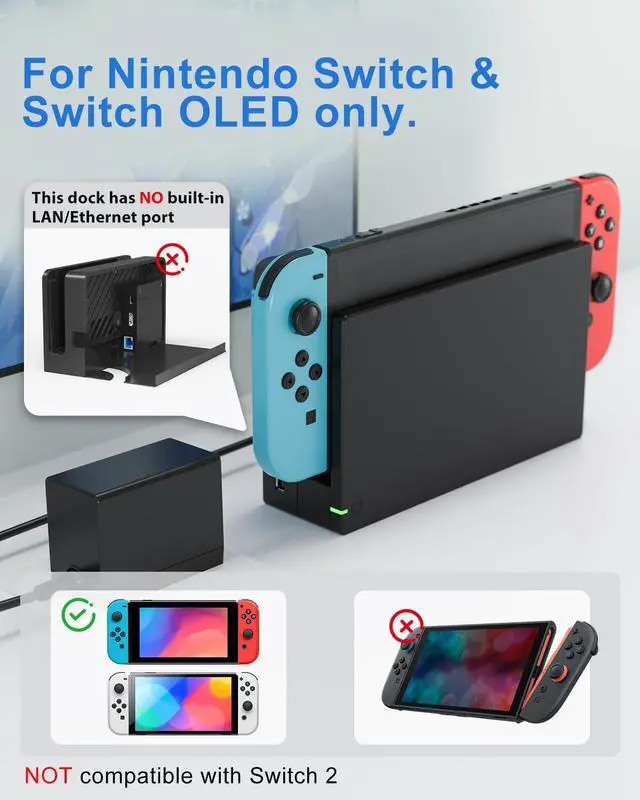 Alt view image 2 of 7 - TV Dock Station for Switch/Switch OLED Replacement 3-in-1 Includes Original IC Module, AC Charger & High-Speed HDMI Cable, Supports 1080P HD Output & Console Charging (Not Compatible with Switch 2)