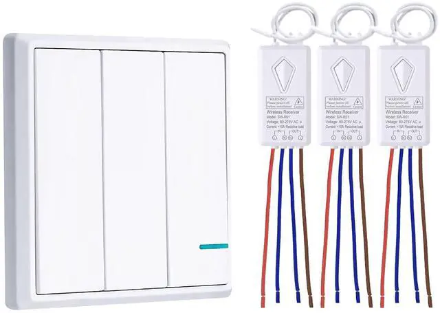 Main image of Wireless Lights Switch Kit, 3 Gang Wall Switch with Mini Receiver