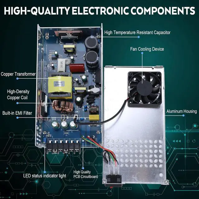 Alt view image 6 of 7 - DC 12V 50A 600W Switching Power Supply, 110V/220V AC to DC Converter, Universal Regulated Switching, 12V Power Supply for CCTV Camera System, 3D Printer, LED Strip, Computer Project
