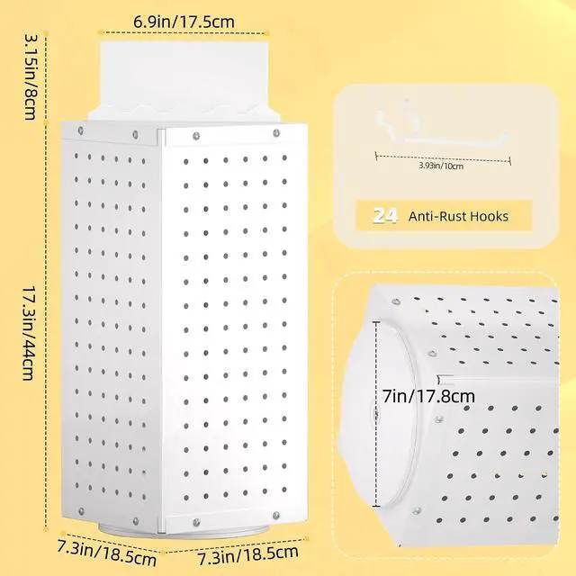 Alt view image 2 of 7 - 360° Rotating Pegboard Display Stand with Signage, 4-Sided Spinning Peg Board Stand with 24 Hooks for Jewelry, Earring & Keychain Holder Displays for Craft Shows & Vendor Events (White)