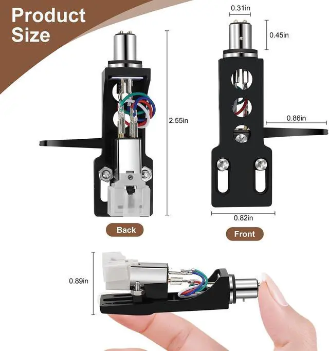 Alt view image 2 of 7 - AT-3600L Cartridge Stylus, Black Headshell Fit for Technics SL D1, SL D1K, SL D2, SL D202, SL D205, SL D2K, SL D3, SL D303, SL D33, SL D3K, SL D5