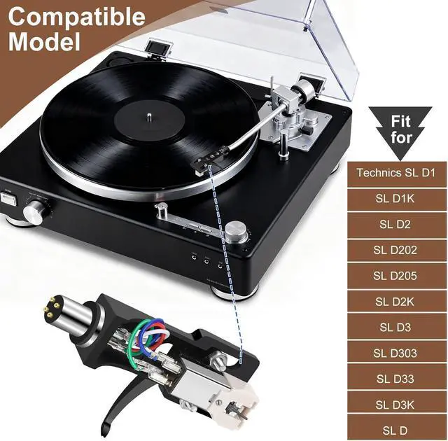 Alt view image 4 of 7 - AT-3600L Cartridge Stylus, Black Headshell Fit for Technics SL D1, SL D1K, SL D2, SL D202, SL D205, SL D2K, SL D3, SL D303, SL D33, SL D3K, SL D5