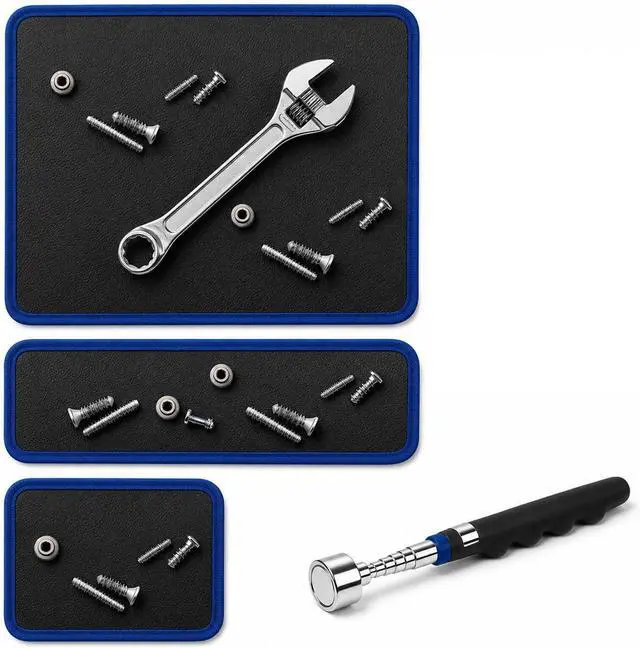 Main image of Magnetic Tool Mat Set, 4 Pack Tool Mat Set with Telescoping Pickup Tool | 40LB Strong Magnetic Mat for Tools | Screws & Parts Garage Workshop Organizer for Mechanics & DIY(Blue)