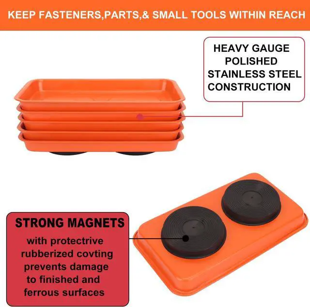 Alt view image 3 of 7 - 5 PCS Magnetic Trays, 9.4X5.5x1.4Inch, Magnet Tool Tray, Magnetic Parts Tray, orange, by