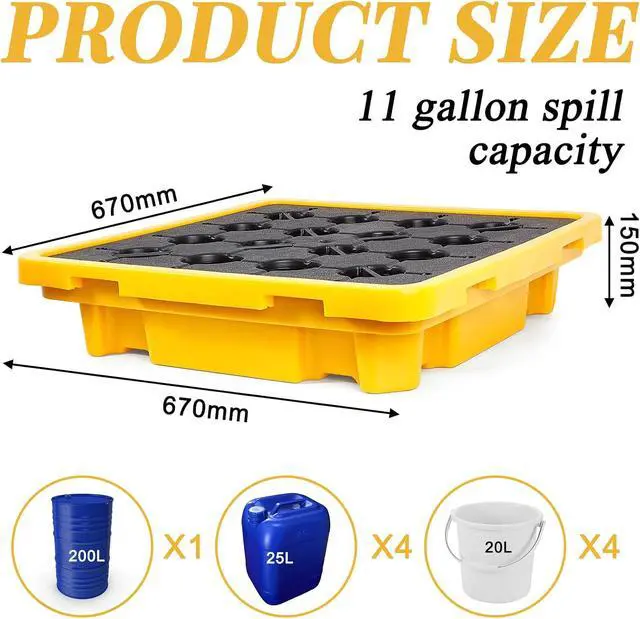 Alt view image 2 of 6 - Spill Containment Platform with Drain Anti Slip Large Plastic Containment Tray Leakproof Detachable for Industrial Uses(2 Pcs,26.4 x 26.4 x 6 Inches)