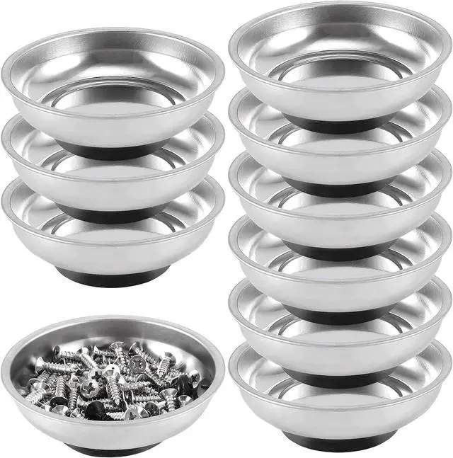 Main image of 10 Packs 6 Inches Magnetic Tray, Stainless Steel Magnetic Bowl, Round Magnetic Parts Tray for Pins, Screws, Bolts, Nuts, Small Parts