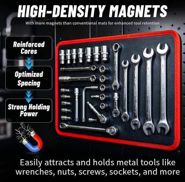 Alt view image 3 of 7 - Magnetic Tool Mat, Flexible Magnetic Tool Holder Mat with 83 Powerful Magnets, Magnetic Parts Tray - Perfect for Car Repair, Mechanics, Automotive Shops and DIYers