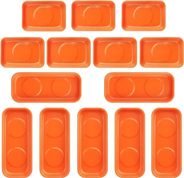 Main image of 14 PCS Magnetic Trays, Include 7 PCS 5.9X2.6Inch & 7 PCS 3.7X2.5 Inch, Magnet Tool Tray, Magnetic Parts Tray, Orange, by