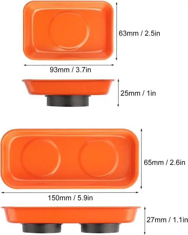 Alt view image 2 of 7 - 14 PCS Magnetic Trays, Include 7 PCS 5.9X2.6Inch & 7 PCS 3.7X2.5 Inch, Magnet Tool Tray, Magnetic Parts Tray, Orange, by