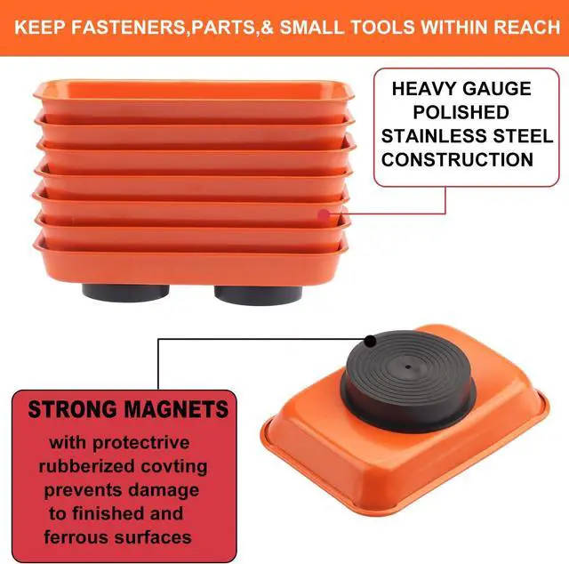 Alt view image 3 of 7 - 14 PCS Magnetic Trays, Include 7 PCS 5.9X2.6Inch & 7 PCS 3.7X2.5 Inch, Magnet Tool Tray, Magnetic Parts Tray, Orange, by