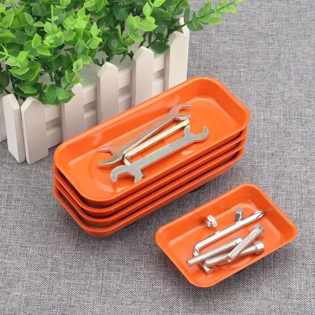 Alt view image 4 of 7 - 14 PCS Magnetic Trays, Include 7 PCS 5.9X2.6Inch & 7 PCS 3.7X2.5 Inch, Magnet Tool Tray, Magnetic Parts Tray, Orange, by