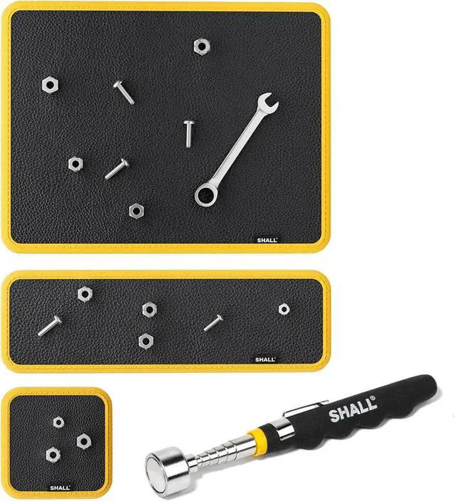 Main image of 3-Piece Magnetic Tool Parts Mat and Telescoping Magnetic Pickup Tool, Flexible Magnetic Tool Holder Pad W/ 83 Built-In-Magnets & 25LBS Pull Force Extendable Magnet for Mechanic Wrench Screw Bolt