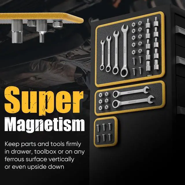Alt view image 3 of 7 - 3-Piece Magnetic Tool Parts Mat and Telescoping Magnetic Pickup Tool, Flexible Magnetic Tool Holder Pad W/ 83 Built-In-Magnets & 25LBS Pull Force Extendable Magnet for Mechanic Wrench Screw Bolt