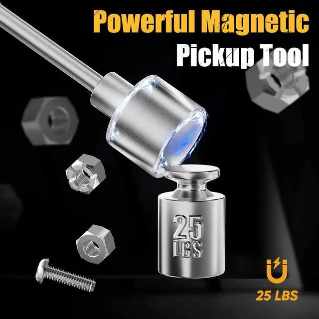 Alt view image 5 of 7 - 3-Piece Magnetic Tool Parts Mat and Telescoping Magnetic Pickup Tool, Flexible Magnetic Tool Holder Pad W/ 83 Built-In-Magnets & 25LBS Pull Force Extendable Magnet for Mechanic Wrench Screw Bolt