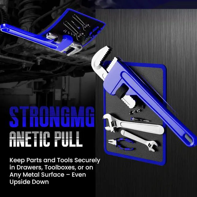 Alt view image 2 of 7 - Magnetic Tool Mat, 40 lbs Magnetic Tool Holder | 9.8" × 12.9" Heavy Duty Flexible Non Slip Tool Organizer with PVC Protection for Garage, Workshop & Auto Repair, Blue