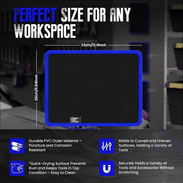 Alt view image 5 of 7 - Magnetic Tool Mat, 40 lbs Magnetic Tool Holder | 9.8" × 12.9" Heavy Duty Flexible Non Slip Tool Organizer with PVC Protection for Garage, Workshop & Auto Repair, Blue