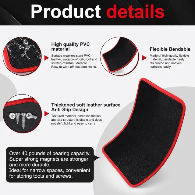 Alt view image 3 of 7 - Magnetic Tool Mat Set for Mechanics, Flexible Heavy Duty Magnetic Parts Holder and Tool Organizer for Wrenches, Screws, Nuts, Bolts, Garage Toolbox Accessories (Red, 3PC)