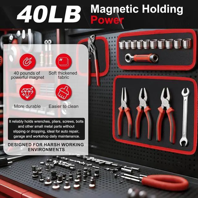 Alt view image 5 of 7 - Magnetic Tool Mat Set for Mechanics, Flexible Heavy Duty Magnetic Parts Holder and Tool Organizer for Wrenches, Screws, Nuts, Bolts, Garage Toolbox Accessories (Red, 3PC)
