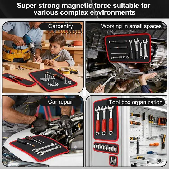 Alt view image 7 of 7 - Magnetic Tool Mat Set for Mechanics, Flexible Heavy Duty Magnetic Parts Holder and Tool Organizer for Wrenches, Screws, Nuts, Bolts, Garage Toolbox Accessories (Red, 3PC)